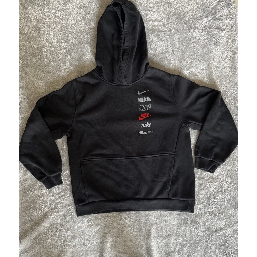 Nike Sportswear Boys XLarge Black Multi Logo Stack Fleece Hoodie Sweatshirt